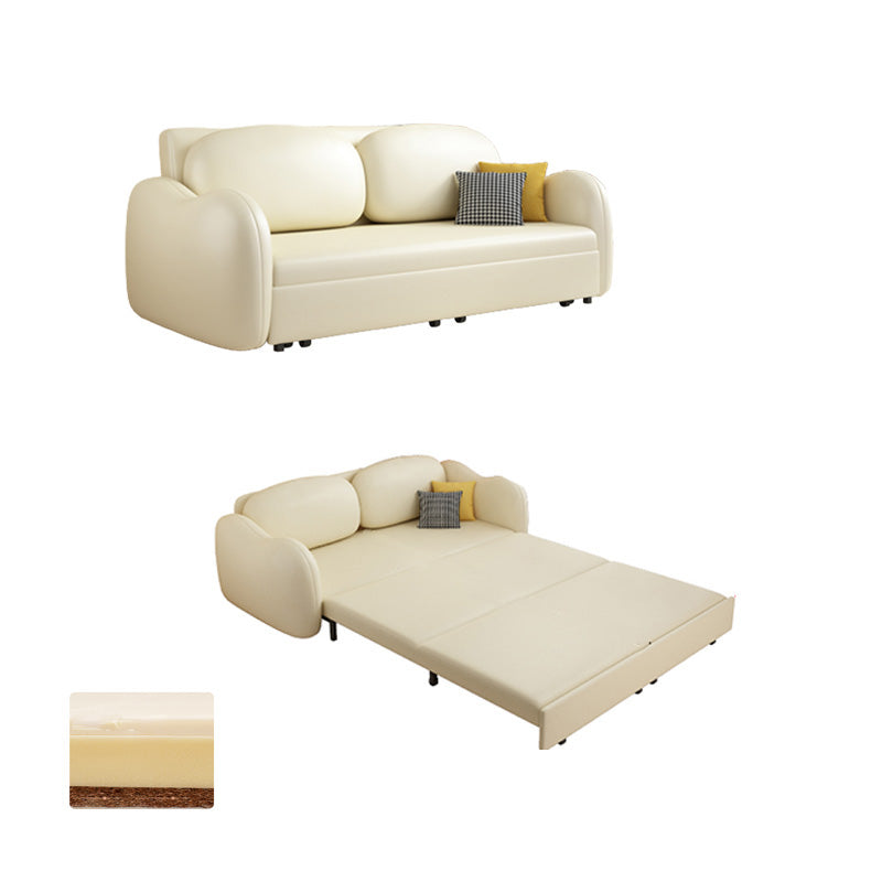 Glam Style Beige Futon Sleeper Sofa with Pillow Back in Velvet Storage Not Included Latex+Sponge+Coir Clearhalo 'furn' 'furn_futons' 'Furniture' 'Futons & Daybeds' 'Futons' 'Living Room Furniture' 7632929
