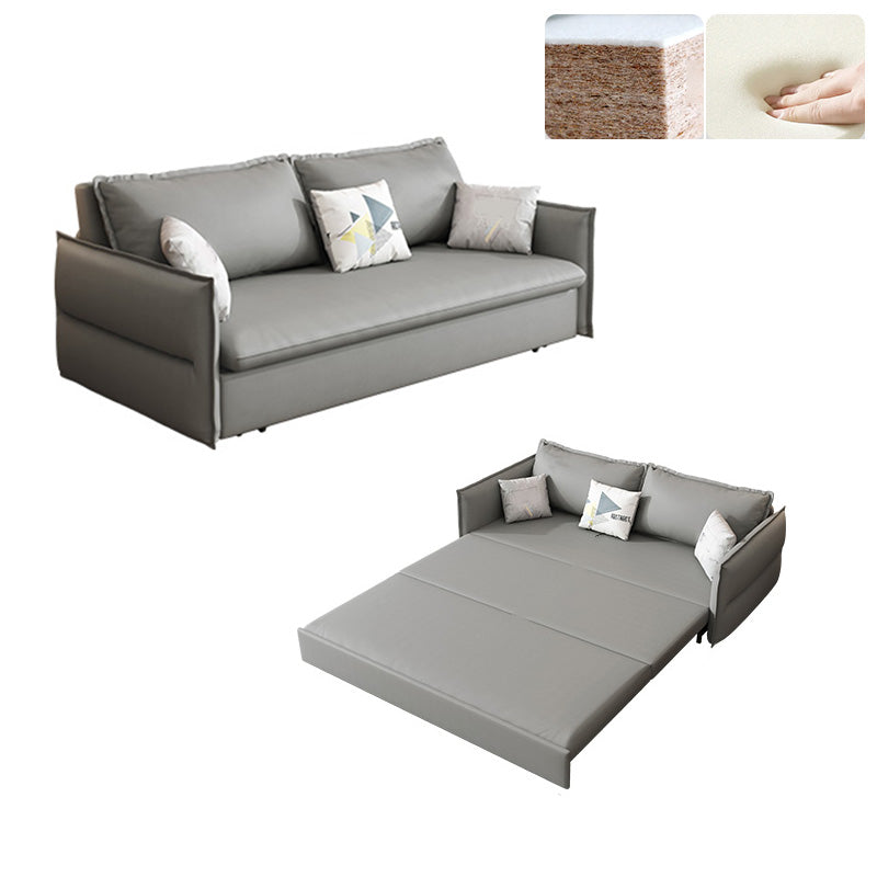 Contemporary Grey Bonded Leather Sleeper Sofa with Storage and Square Arms Coir Clearhalo 'furn' 'furn_futons' 'Furniture' 'Futons & Daybeds' 'Futons' 'Living Room Furniture' 7632962