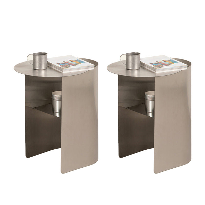 Contemporary Sofa Side Accent Table Metal with Storage Living Room Abstract Silver 2 Clearhalo 'Coffee & Accent Tables' 'End & Side Tables' 'end_side_tables' 'furn' 'furn_end_side_tables' 'Furniture' 'Living Room Furniture' 7633784