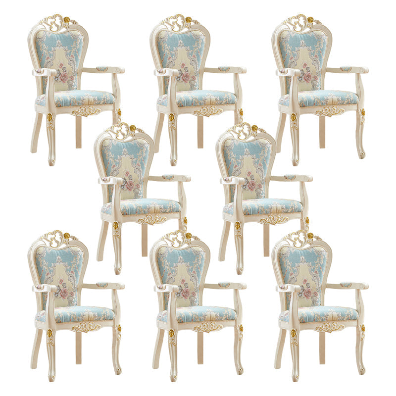 Indoor Dining Arm Chair Wood Frame Upholstered Dining Chair for Dining Room Blue-White 8 Piece Set Clearhalo 'Dining Chairs' 'Dining Tables & Seating' 'dining_chair' 'furn' 'furn_dining_chair' 'Furniture' 'Kitchen & Dining Furniture' 7636092