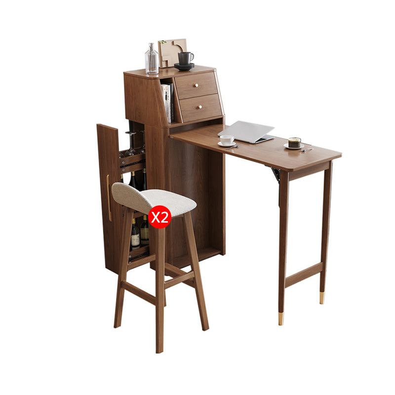 1/2/3 Pieces Bar Stool and Table Set, Folding Solid Wood for Living Room