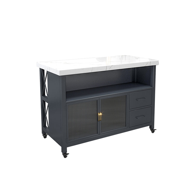 Carrello da cucina rettangolo di marmo finto con base di metallo e ruote