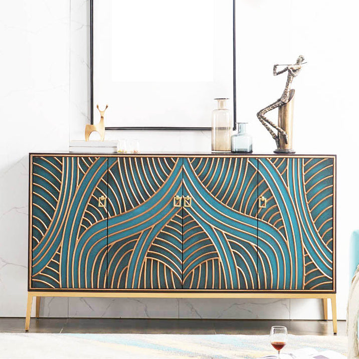 Gold Legs 35.4" High Sideboard Cabinet Glam Style Wood Buffet Table 59"L x 16"W x 35"H Dark Blue Clearhalo 'buffet_sideboard' 'Buffets & Sideboards' 'furn' 'furn_buffet_sideboard' 'Furniture' 'Kitchen & Dining Furniture' 7637886