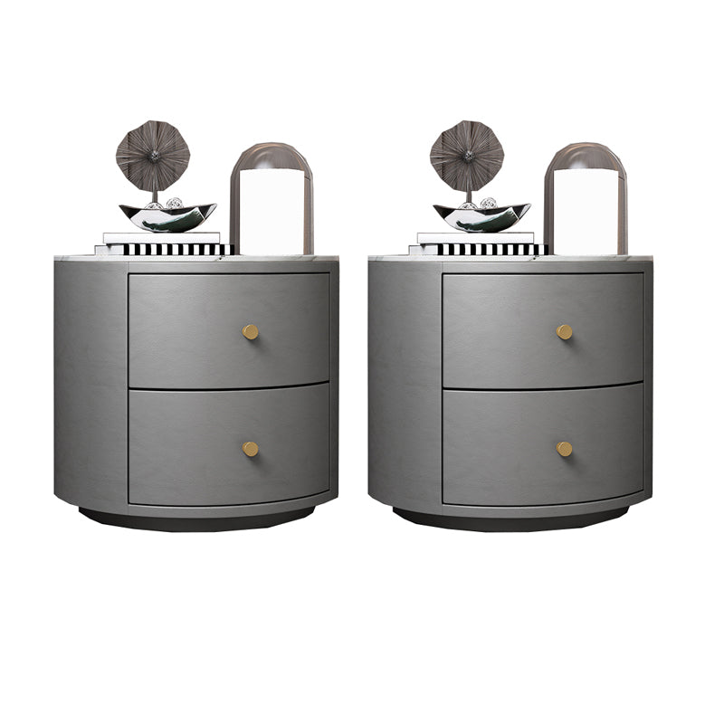 Modern Accent Table Nightstand Stone/Glass Nightstand with 2 Drawers Grey 2 Piece Set Stone Clearhalo 'Bedroom Furniture' 'furn' 'furn_night_stand' 'Furniture' 'night_stand' 'Nightstands' 7638381