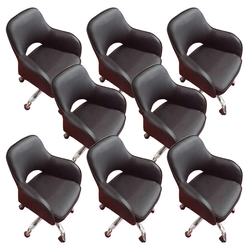 Armless Desk Chair Modern Leather Low-Back Office Chair with Wheels Black 8 Piece Set Clearhalo 'furn' 'furn_office_chair' 'Furniture' 'Office Chairs' 'Office Furniture' 'office_chair' 7639112