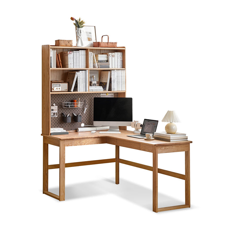 OAK L-Shape Home Writing Desk Drawer Cable Management Computer Ordink