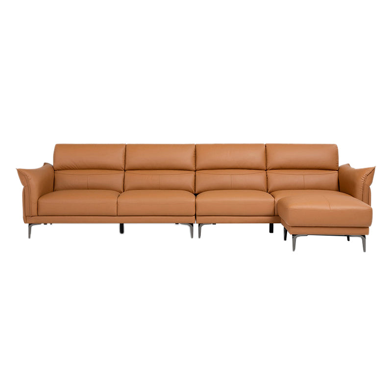 Modern Genuine Leather Sewn Pillow Back Flared Arm Sofa For Living Room
