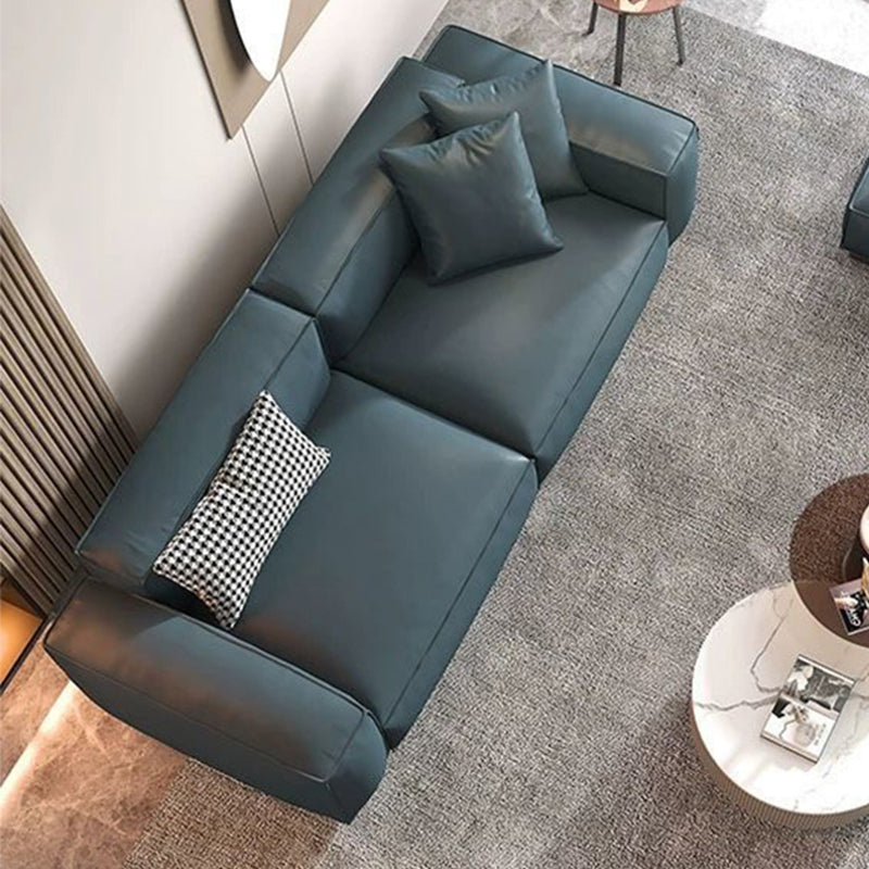 Contemporary Faux Leather Solid Color Square Arm Sofa For Living Room