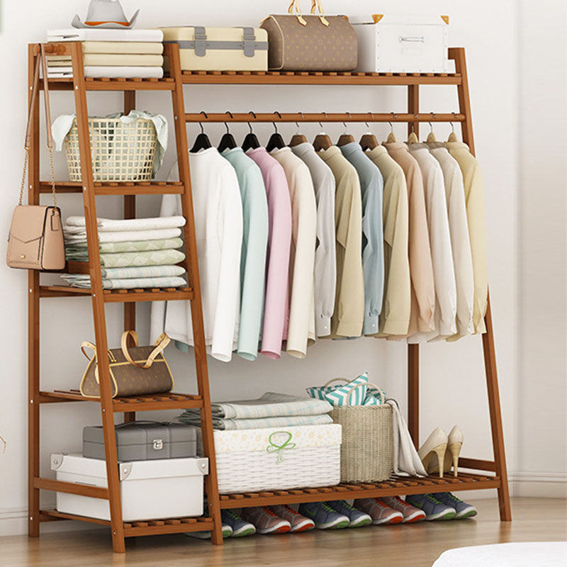 Modern Coat Rack Solid Wood Double Hooks Clothes Hanger with Storage Shelving 51"L x 16"W x 55"H Brown Clearhalo 'Entry & Mudroom Furniture' 'furn' 'furn_hall_tree_coat_racks' 'Furniture' 'Hall Trees & Coat Racks' 'hall_tree_coat_racks' 7648254