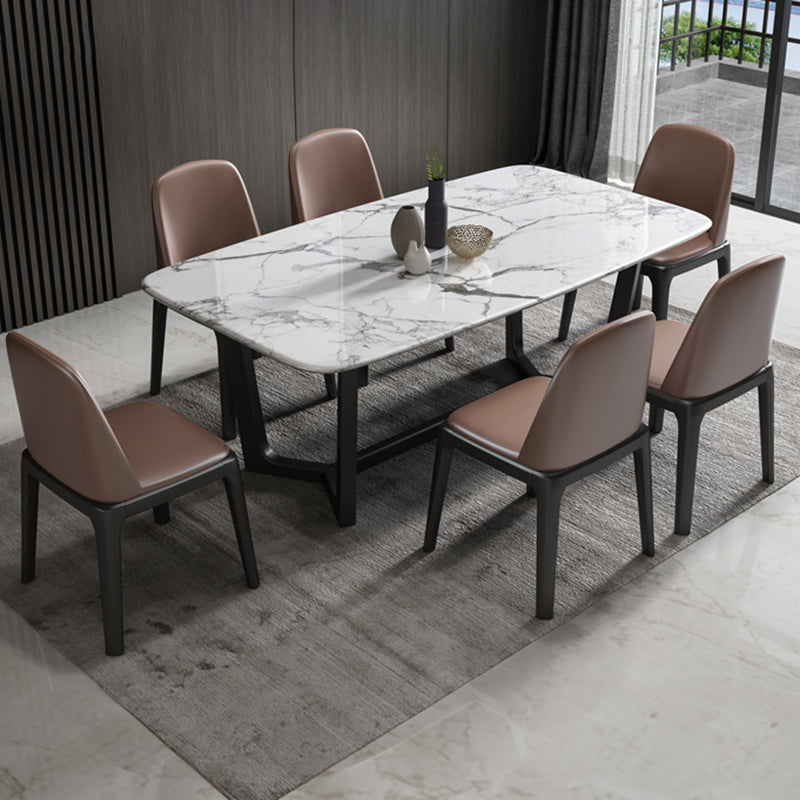 5/7 Pieces Modern White Marble Top Wooden Frame Dining Set for Home Table & Chair(s) 7 Piece Set Clearhalo 'Dining Room Sets' 'Dining Tables & Seating' 'dining_room_set' 'furn' 'furn_dining_room_set' 'Furniture' 'Kitchen & Dining Furniture' 7649676