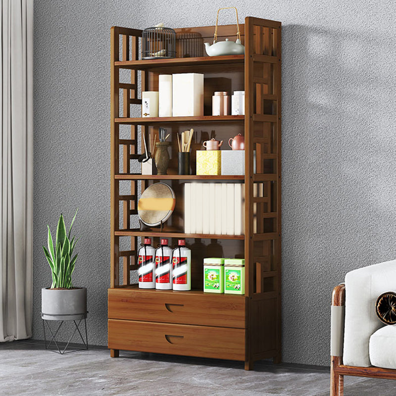 Zeitgenössisches braunes Bambus-Buffet Sideboard Open Storage Buffet Tisch mit 2-Drawern