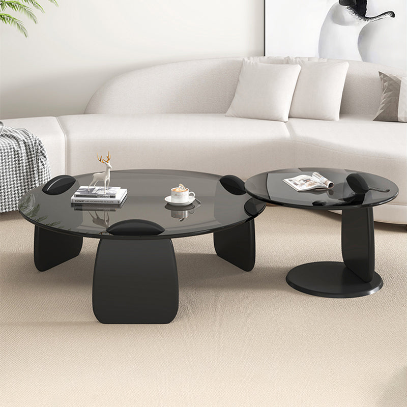 3 Legs Coffee Cocktail Table with Round Glass Top Contemporary Gray Clearhalo 'Coffee & Accent Tables' 'Coffee Tables' 'coffee_tables' 'furn' 'furn_coffee_tables' 'Furniture' 'Living Room Furniture' 7655748