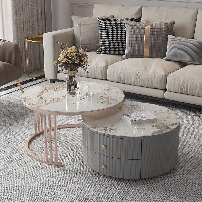 Mesa de cóctel de café con tambor con 2 cajones de almacenamiento en la tapa de la pizarra