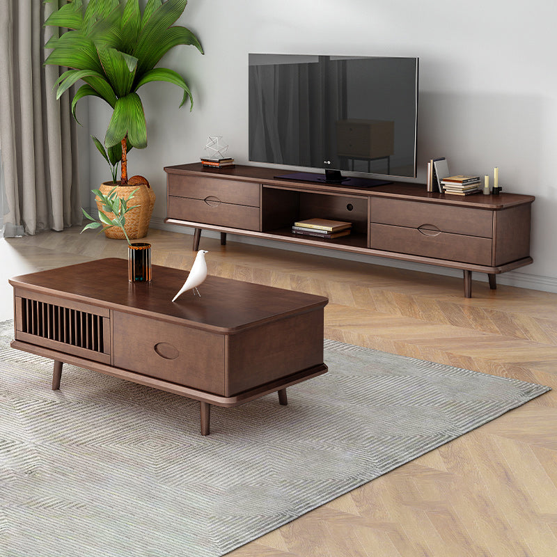 4 gambe caffè o tavolo finale con cassetti di stoccaggio rettangolo in legno massiccio