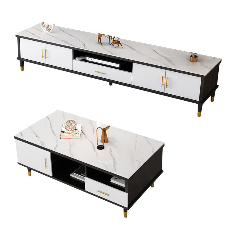 Slate Coffee or End Table with Storage Drawers Contemporary 4 Legs 79"L x 16"W x 17"H + 47"L x 24"W x 16"H White Clearhalo 'Coffee & Accent Tables' 'Coffee Tables' 'coffee_tables' 'furn' 'furn_coffee_tables' 'Furniture' 'Living Room Furniture' 7655982