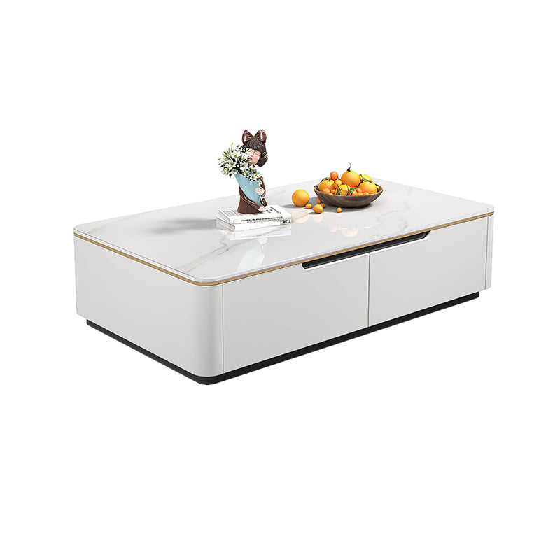 Block Slate Coffee Cocktail Table with 4 Storage Drawers Rectangle White Clearhalo 'Coffee & Accent Tables' 'Coffee Tables' 'coffee_tables' 'furn' 'furn_coffee_tables' 'Furniture' 'Living Room Furniture' 7656130