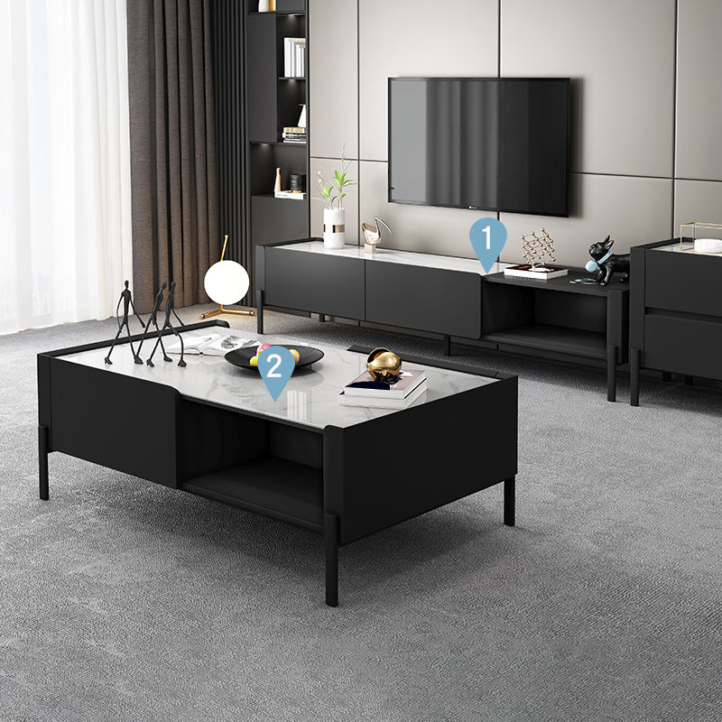 4 gambe caffè o tavolo da tavolo da end con cassetti di stoccaggio rettangolo