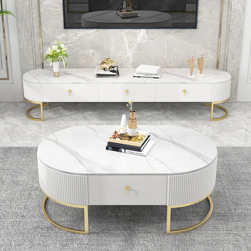 Slate Top Coffee or End Table with Storage Drawers Oval Frame 87"L x 16"W x 18"H+55"L x 31"W x 18"H Clearhalo 'Coffee & Accent Tables' 'Coffee Tables' 'coffee_tables' 'furn' 'furn_coffee_tables' 'Furniture' 'Living Room Furniture' 7657592