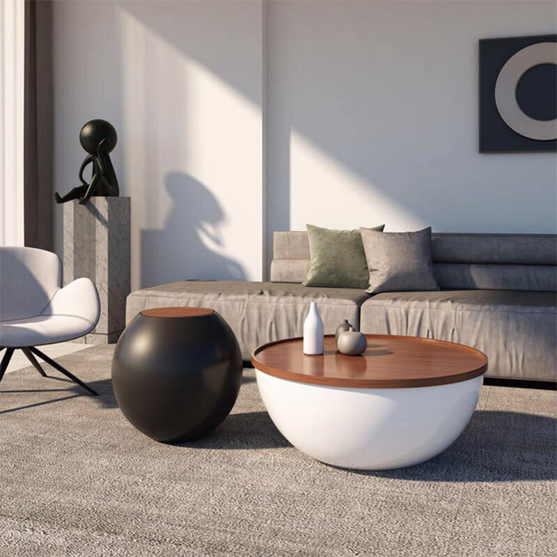 Tavolo da cocktail di caffè astratto con top in vetro rotondo moderno