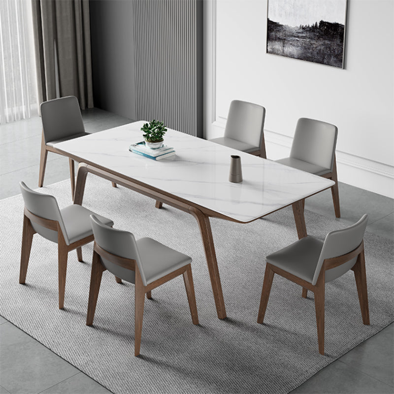 Mesa de comedor de forma de rectángulo de piedra contemporánea de 5/7 pcs con silla tapizada
