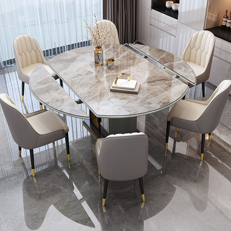 5/7 Pcs Contemporary Stone Round Shape Dinette Table with Upholstered Chair Table & Chair(s) 7 Piece Set Clearhalo 'Dining Room Sets' 'Dining Tables & Seating' 'dining_room_set' 'furn' 'furn_dining_room_set' 'Furniture' 'Kitchen & Dining Furniture' 7659188