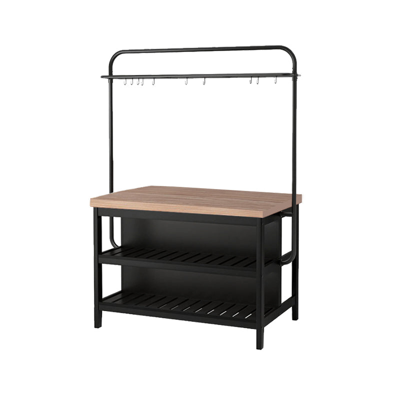 Light Wood Finish Kitchen Island Table with Metal Open Storage With Rack Clearhalo 'furn' 'furn_kitchen_islands_carts' 'Furniture' 'Kitchen & Dining Furniture' 'Kitchen Islands & Carts' 'kitchen_islands_carts' 7661075