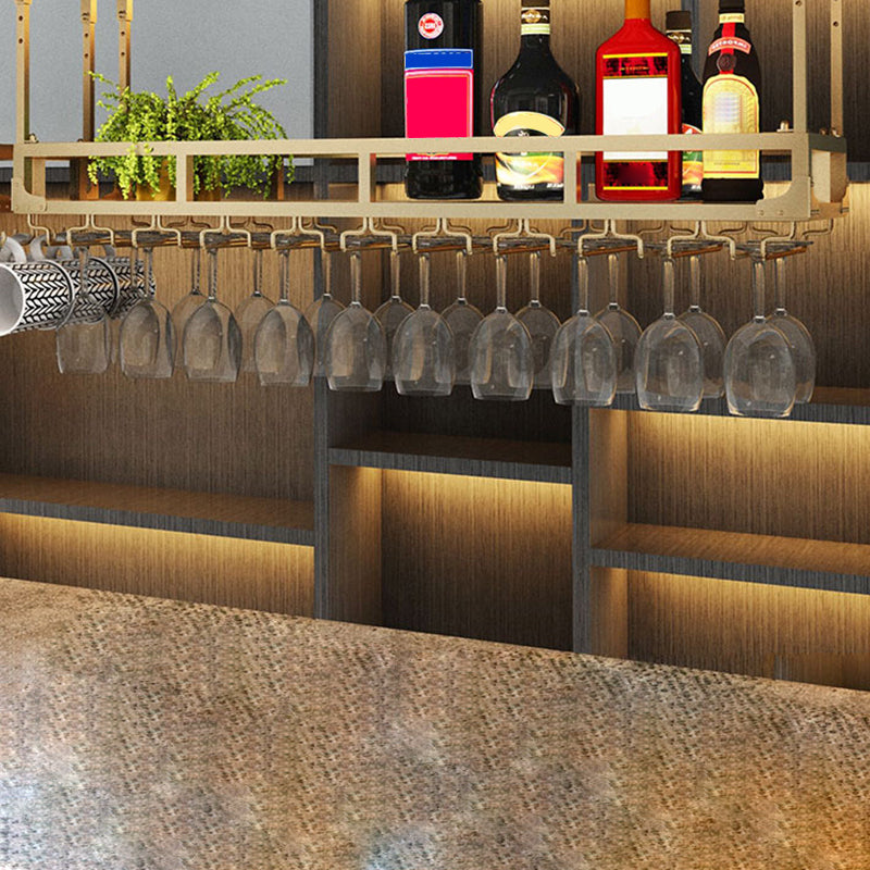 Metal Hanging Kitchen Wine Holder with Glass Holder & Storage Shelf Gold Clearhalo 'furn' 'furn_wine_racks' 'Furniture' 'Kitchen & Dining Furniture' 'Wine Racks' 'wine_racks' 7662072