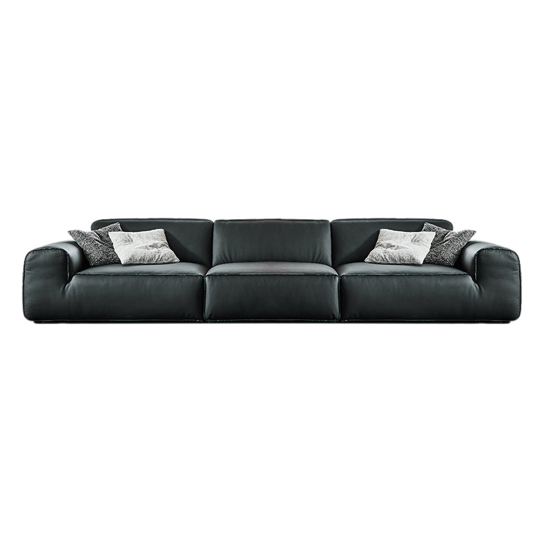 Contemporary Genuine Leather Square Arm Sofa For Living Room