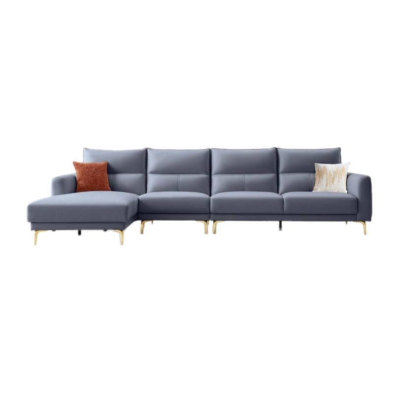 Contemporary Faux Leather Sewn Pillow Back Square Arm Sofa For Living Room 4-Seater Sofa & Right Chaise Blue Tech Cloth Clearhalo 'furn' 'furn_sofas' 'Furniture' 'Living Room Furniture' 'Sofa' 'sofas' 7662570