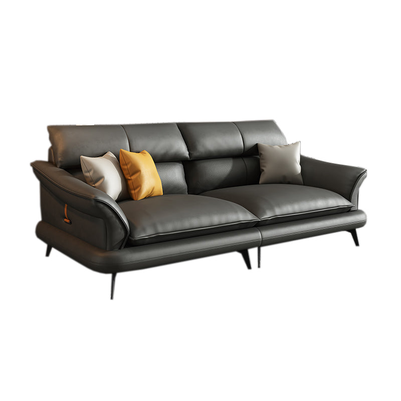 Contemporary Genuine Leather Flared Arm Sofa For Living Room