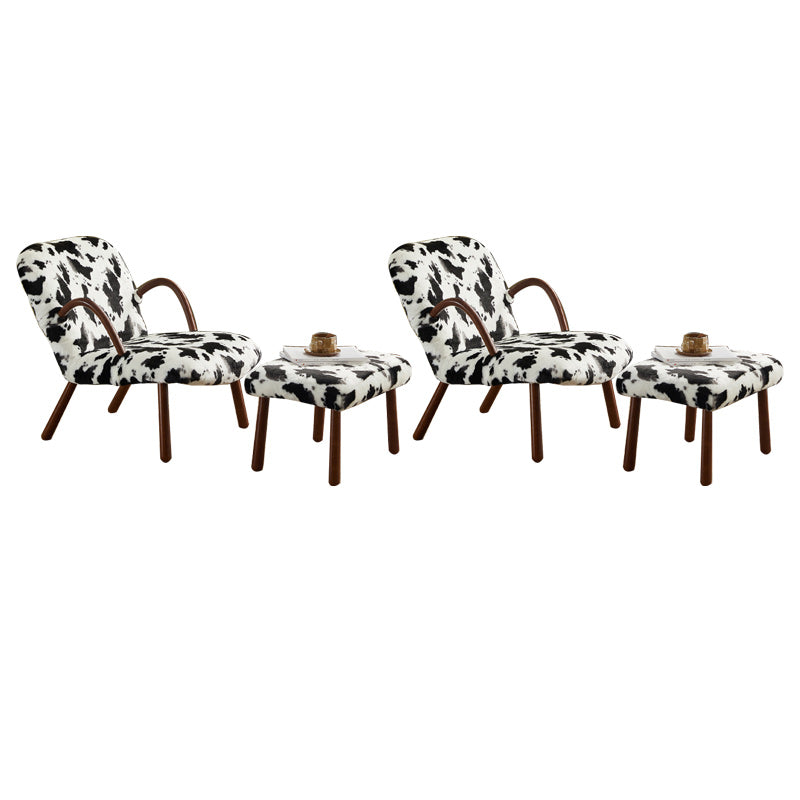 Contemporary Accent Armchair in Solid Wood Frame with Tight Back Accent Chair with Foot Pedal Black White 2 Piece Set Clearhalo 'Accent Chairs' 'accent_chairs' 'Chairs & Seating' 'furn' 'furn_accent_chairs' 'Furniture' 'Living Room Furniture' 7664070