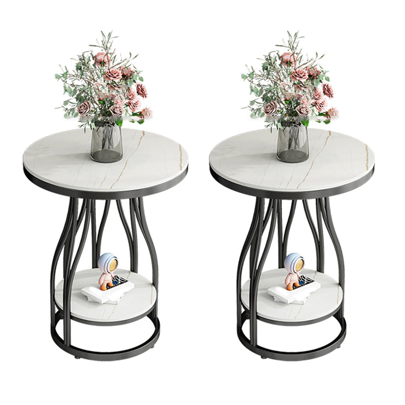 19.7" Wide Metal Frame Side Table with Shelf Round Sofa Side Accent Table