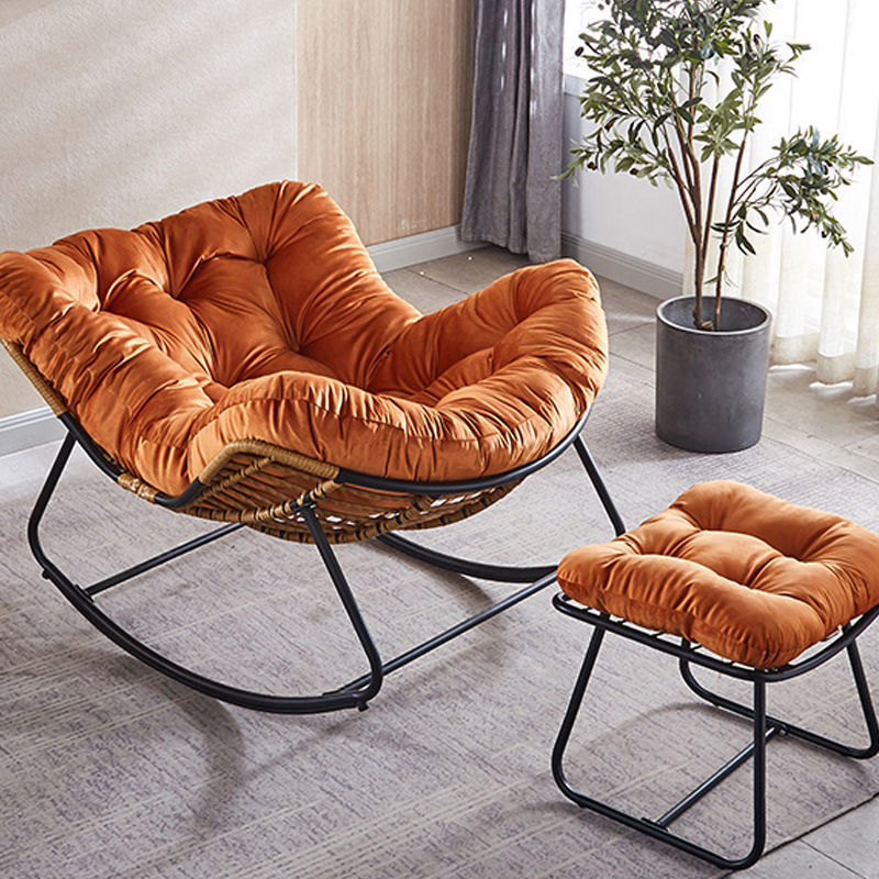 Contemporary Rocker Chair Upholstered Antique Finish Rocking Accent Chair Rocking Chair with Ottomans Orange Clearhalo 'Chairs & Seating' 'furn' 'furn_rocking_chairs' 'Furniture' 'Living Room Furniture' 'Rocking Chairs' 'rocking_chairs' 7666581