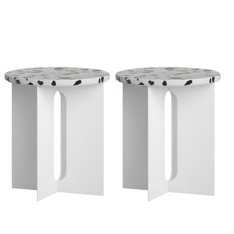 Metal Cross Base Accent Side Table Round Pedestal Living Room Corner Table White Stone 2 Clearhalo 'Coffee & Accent Tables' 'End & Side Tables' 'end_side_tables' 'furn' 'furn_end_side_tables' 'Furniture' 'Living Room Furniture' 7669455