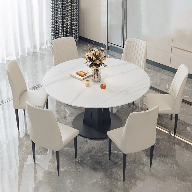 1/5/7 PCs moderner Steinrundform -Esseetisch mit armlosen Stuhl