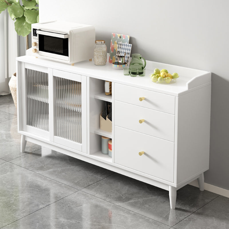 Porte in vetro glam a buffet sideboard in legno massiccio in legno in gomma con 3-cassetti