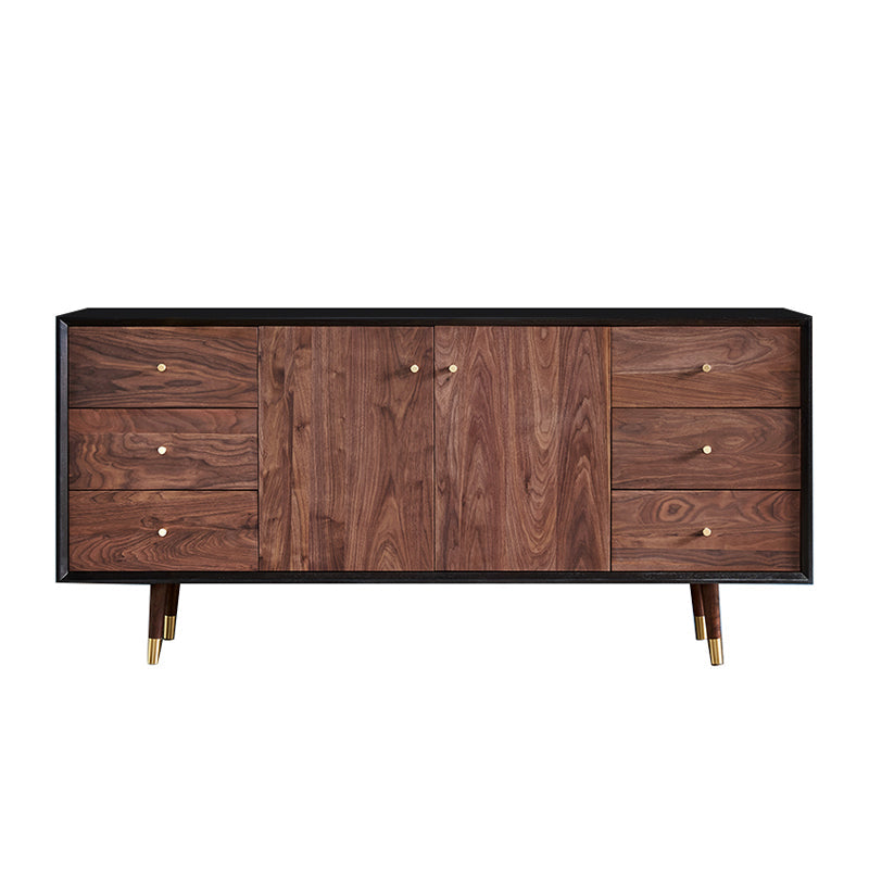 Glam -stijl bruine massieve houten buffettafel kasten opslagzijdeling met laden