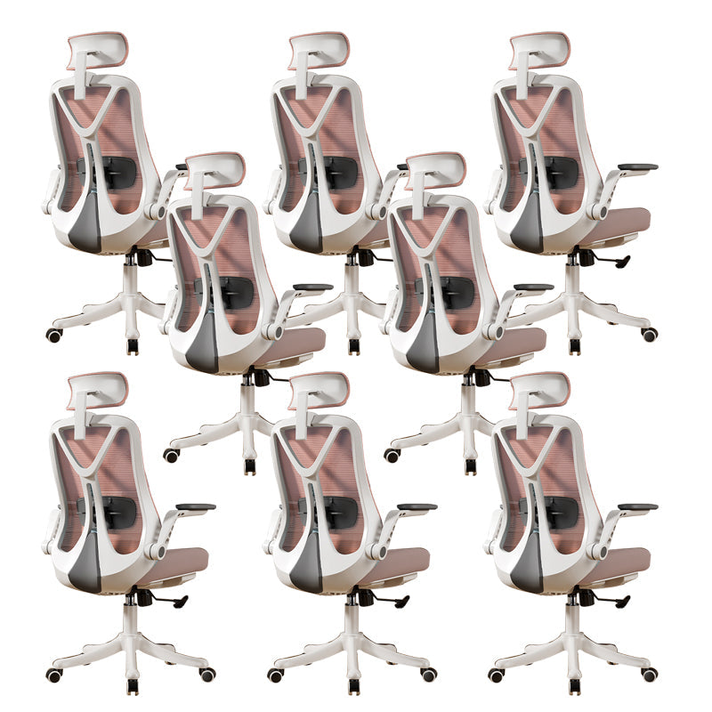 Removable Arms Office Chair Tilt Mechanism No Distressing Slide Chair with Wheels White-Pink 8 Piece Set With Headrest Clearhalo 'furn' 'furn_office_chair' 'Furniture' 'Office Chairs' 'Office Furniture' 'office_chair' 7677636