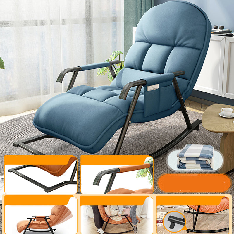 Contemporary Black Metal Base Recliner Chair with Side Pockets Recliner & Blanket & Ottoman Round Back Blue Clearhalo 'Chairs & Seating' 'furn' 'furn_recliners' 'Furniture' 'Living Room Furniture' 'Recliners' 7684689