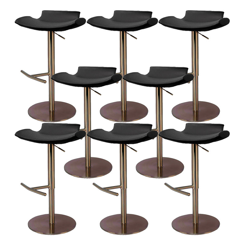 Contemporary Adjustable Backless Counter High Stool with Leather Cushion Gold Black 8 Piece Set Clearhalo 'Bar Furniture' 'Bar Stools' 'bar_stools' 'furn' 'furn_bar_stools' 'Furniture' 'Kitchen & Dining Furniture' 7686435