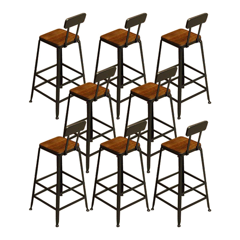 Industrial Low Back Counter & Bar Stool in Black and Brown for Restaurant Dark Brown Black 8 Piece Set Non-Upholstered Clearhalo 'Bar Furniture' 'Bar Stools' 'bar_stools' 'furn' 'furn_bar_stools' 'Furniture' 'Kitchen & Dining Furniture' 7686738