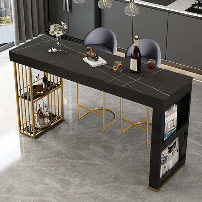 Contemporary 1/2/3 Pieces Stone Rectangular Bar Table Set for Indoor Table & Chair(s) Black Clearhalo 'Bar Furniture' 'furn' 'furn_home_bar_bar_sets' 'Furniture' 'Home Bars & Bar Sets' 'home_bar_bar_sets' 'Kitchen & Dining Furniture' 7686967