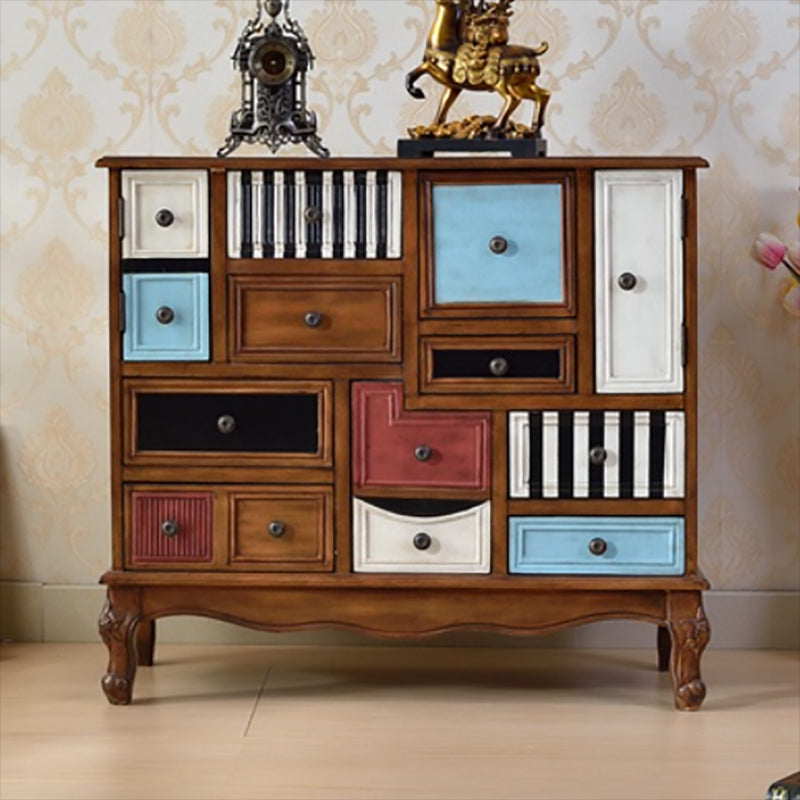 Comenedor de cofre de almacenamiento costero de almacenamiento de madera maciza con 9 cajones