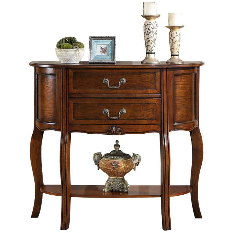 14 inch Wide Console Table Mid-Century Modern Half Moon Wood Accent Table