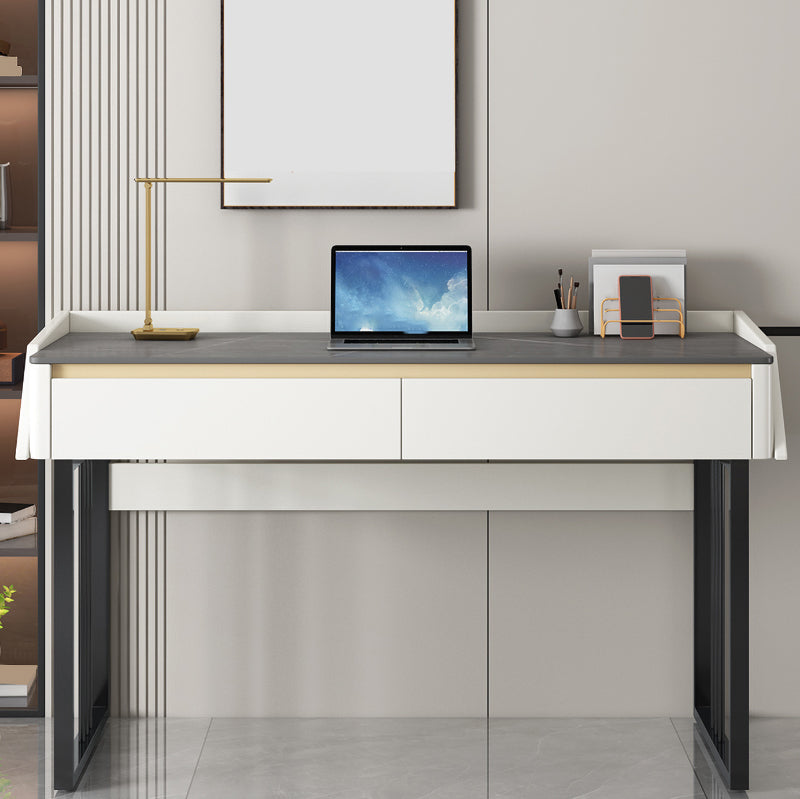 Tavolo da laptop a forma di rettangolare Scrivatura in pietra in pietra in grigio/bianco