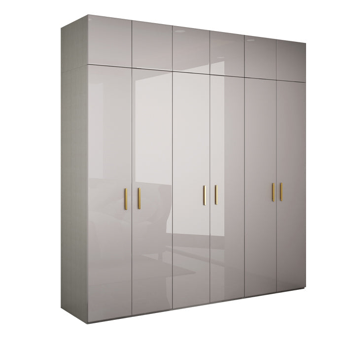 Engineered Wood Armoire Modern Mirrored Grey Wardrobe Closet with Garment Rod
