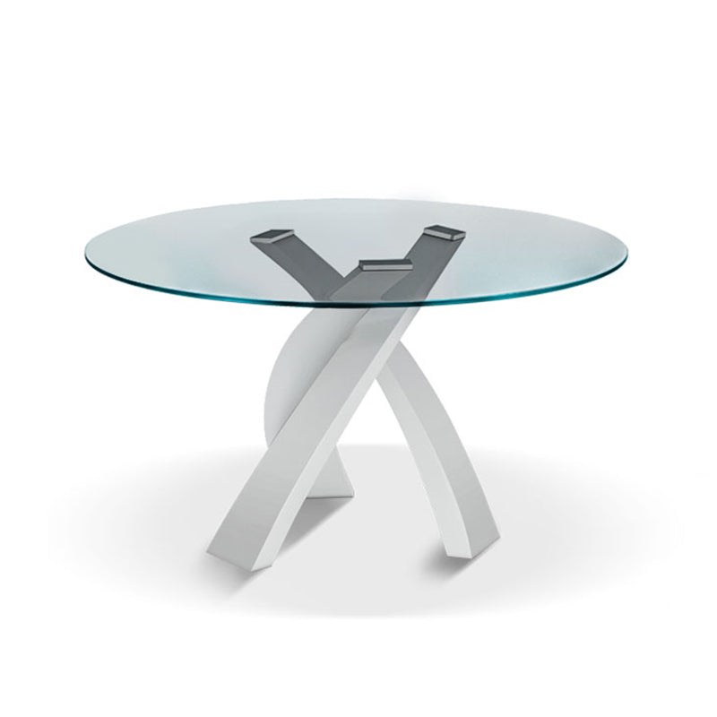 Modern Round Dining Table Glass Tabletop with White Pedestal Base