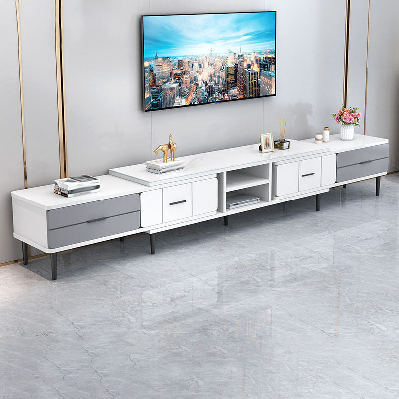 Glass TV Stand Console Contemporary Media Console with Drawers 94.5"L x 12"W x 18"H White Clearhalo 'furn' 'furn_tv_stands_entertainment_centers' 'Furniture' 'Living Room Furniture' 'TV Stands & Entertainment Centers' 'TV Stands & Media Storage Furniture' 'tv_stands_entertainment_centers' 7710266