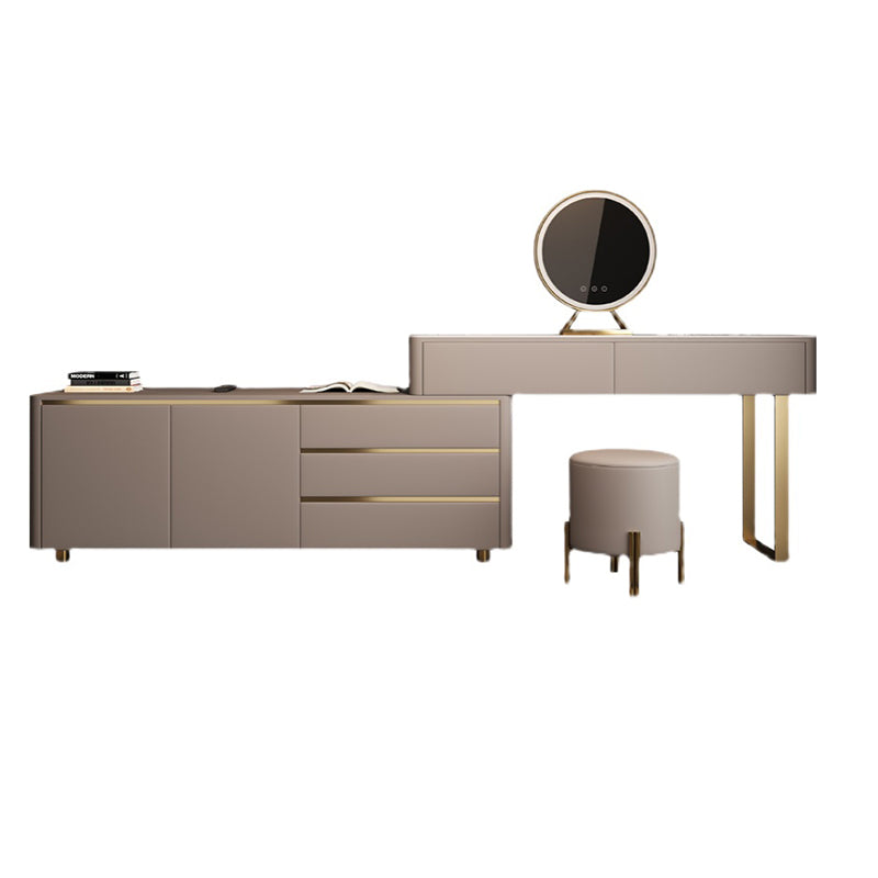 Vanity per trucco a specchio in ardesia glam impostato in grigio con 5 cassetti