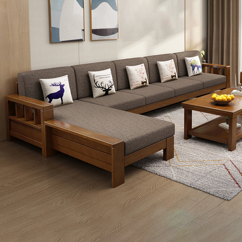 Rubberwood Contemporary Slipcovered Square Arm Sofa for Living Room 4-Seater Sofa with Chaise Lounge Clearhalo 'furn' 'furn_sofas' 'Furniture' 'Living Room Furniture' 'Sofa' 'sofas' 7713697